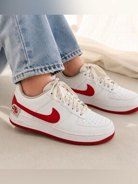 Nike Air Force 1 Low White Red Leather Sneakers Women’s 9.5 EU 41 Casual